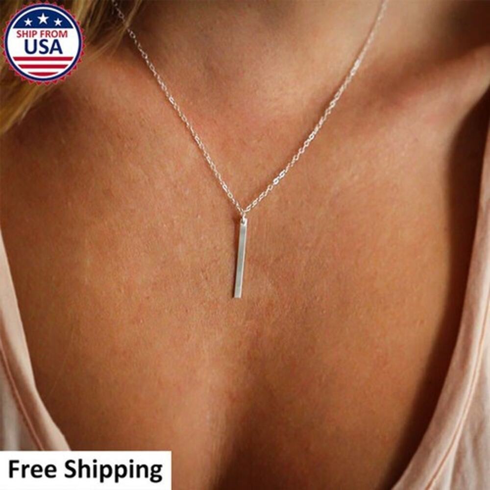 New Lariat Dainty Vertical Pendant Long Thin Chain Bar Y Drop Necklace Silver - Picture 12 of 15